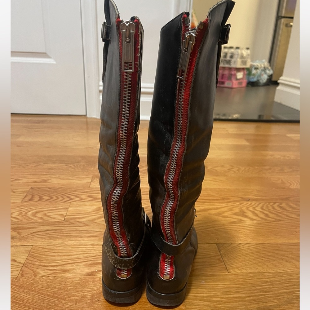 Golden Goose Leather Riding Boots with red back zipper